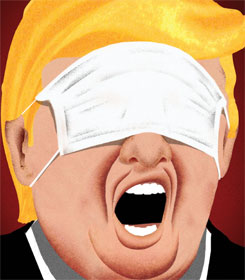 Brian Stauffer's "Under Control," New Yorker cover showing Donald Trump with a surgical mask covering his eyes