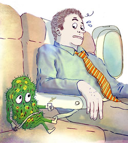 Air passenger and germ by Leif Parsons
