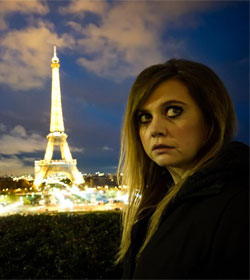 Eiffel Tower viewed by scared woman (Photo from Amy's Crypt)