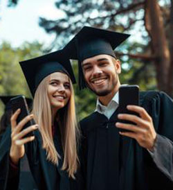 Graduates holding phones
