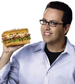 Jared Fogle holding Subway sandwich