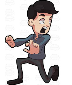 Cartoon  of terrified man running away