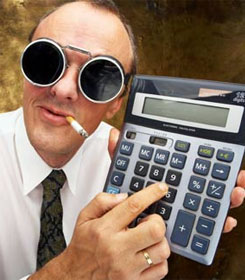 Shady accountant with calculator