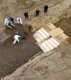 Mass burial pit for COVID-19 victims, Hart Island, New York City