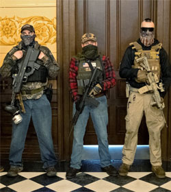 Men with assault weapons outside Governor's office, Lansing, Michigan, April 30, 2020