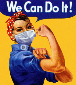 Rosie the Riveter wearing mask