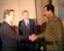 Photo Rumsfeld and Saddam Hussein 1983