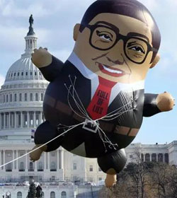 George Santos balloon flying in front of Congress