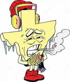 Cartoon of map of Texas freezing