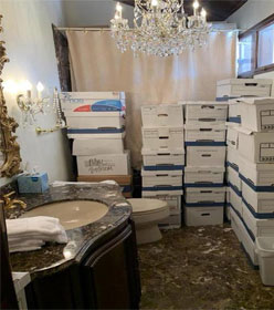 Mar-a-Lago toilet surrounded by stacked boxes of documents