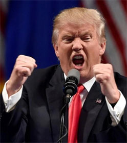 Donald Trump making fists and yelling