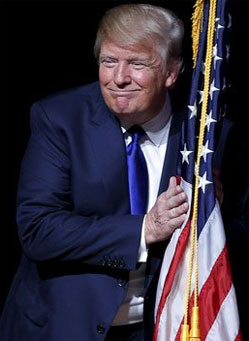 Donald Trump hugging flag