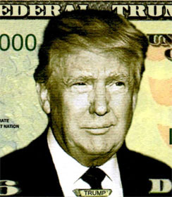 Donald Trump's face on money
