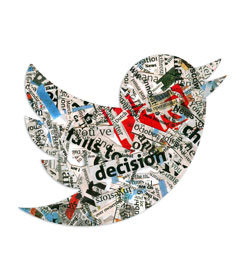 Twitter logo bird covered in newsprint
